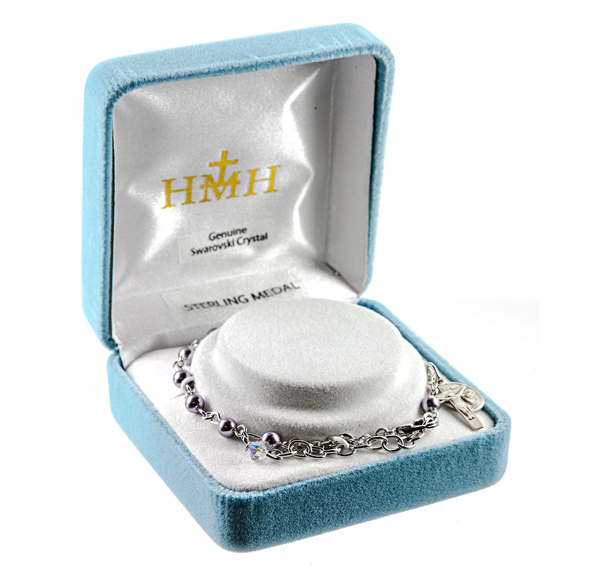 Sterling Silver Rosary Bracelet Created with 4mm Violet Finest Austrian Crystal Imitation Pearl Beads by HMH