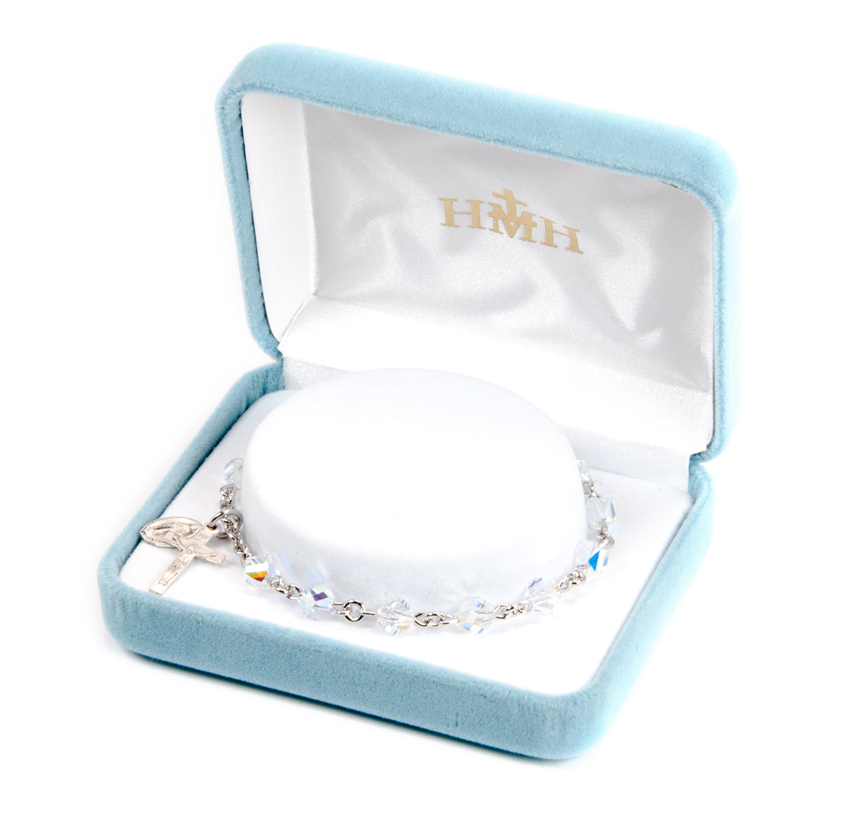 Sterling Silver Rosary Bracelet Created with 6mm Aurora Borealis Finest Austrian Crystal Helix Beads by HMH