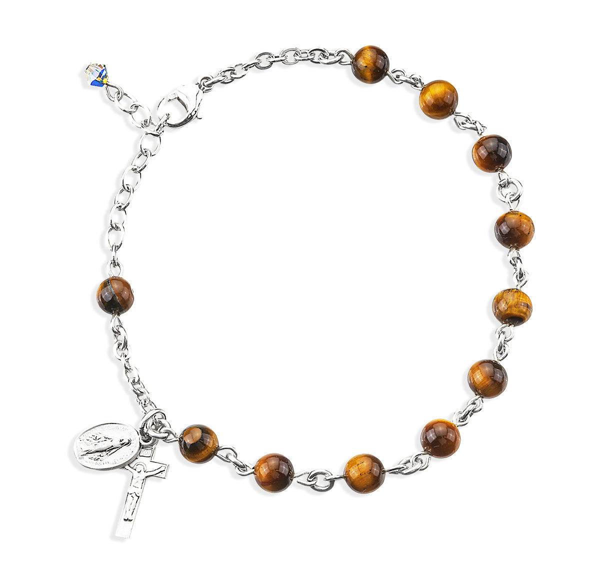 Genuine Tiger Eye Round Sterling Silver Rosary Bracelet | .925 Silver