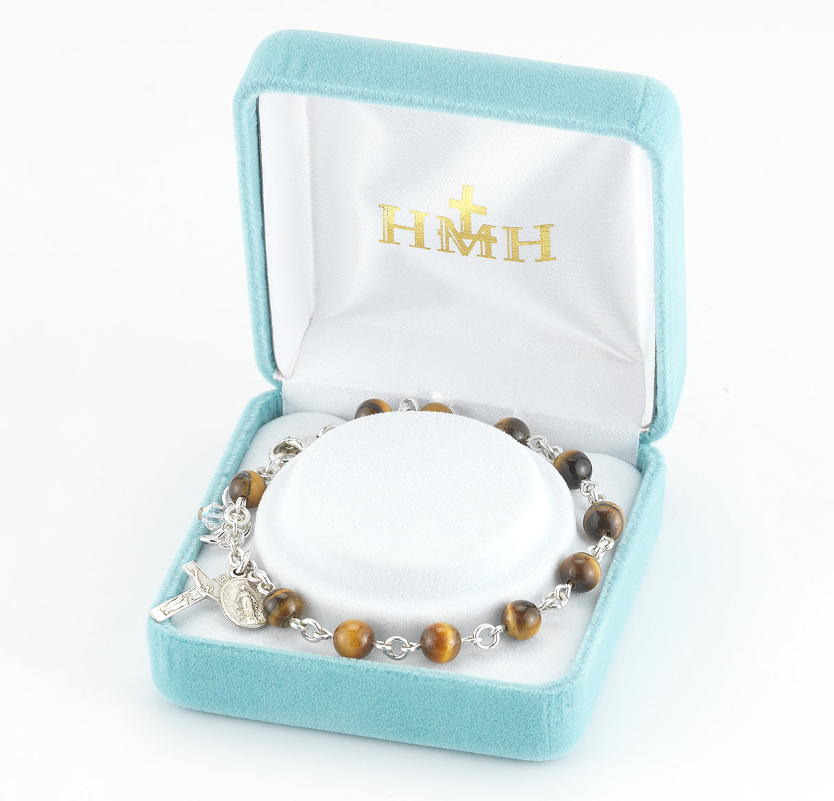 Genuine Tiger Eye Round Sterling Silver Rosary Bracelet | .925 Silver