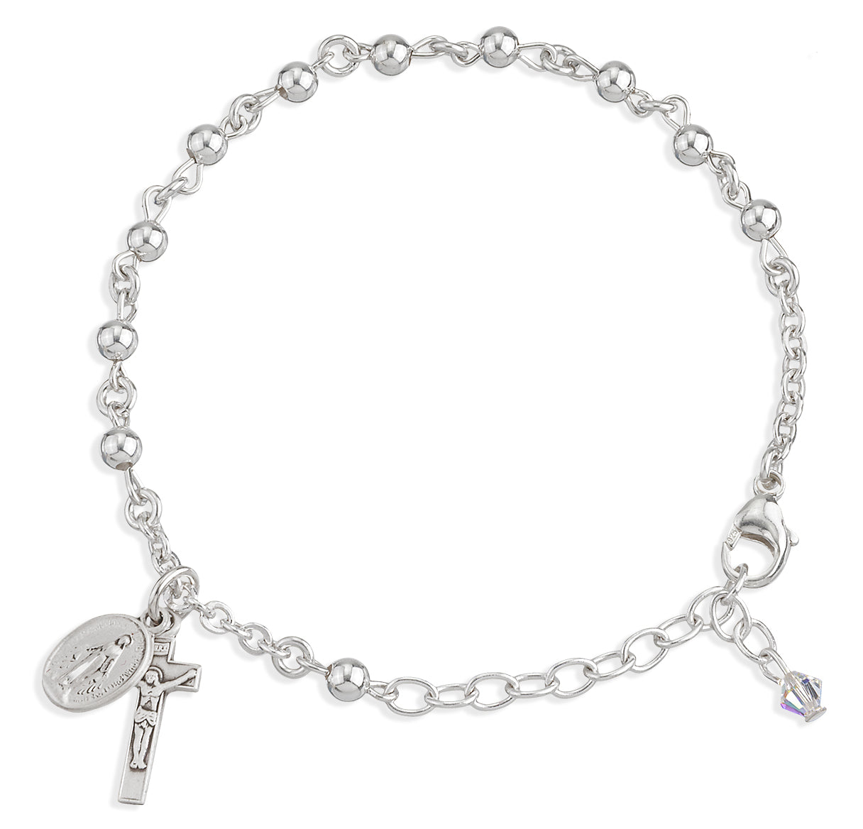 High Polished Round Sterling Silver Rosary Bracelet | .925 Silver
