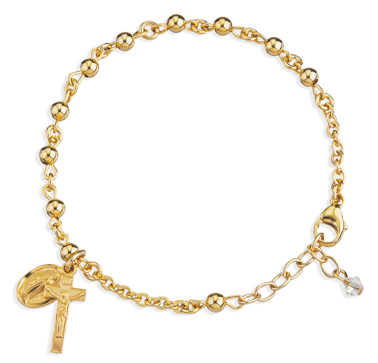 High Polished Round Gold Over Sterling Silver Rosary Bracelet | 16kt Gold Plated .925 Silver