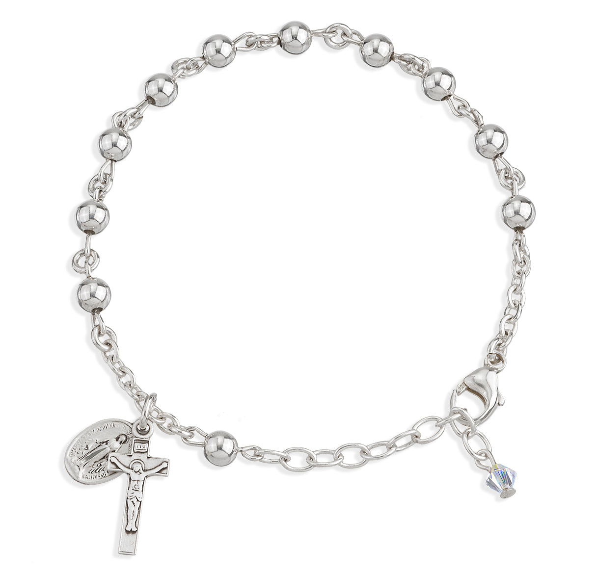 High Polished Round Sterling Silver Rosary Bracelet | .925 Silver