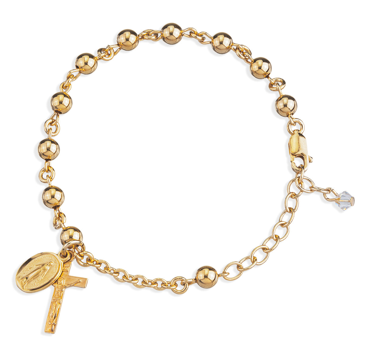 High Polished Round Gold Over Sterling Silver Rosary Bracelet | 16kt Gold Plated .925 Silver