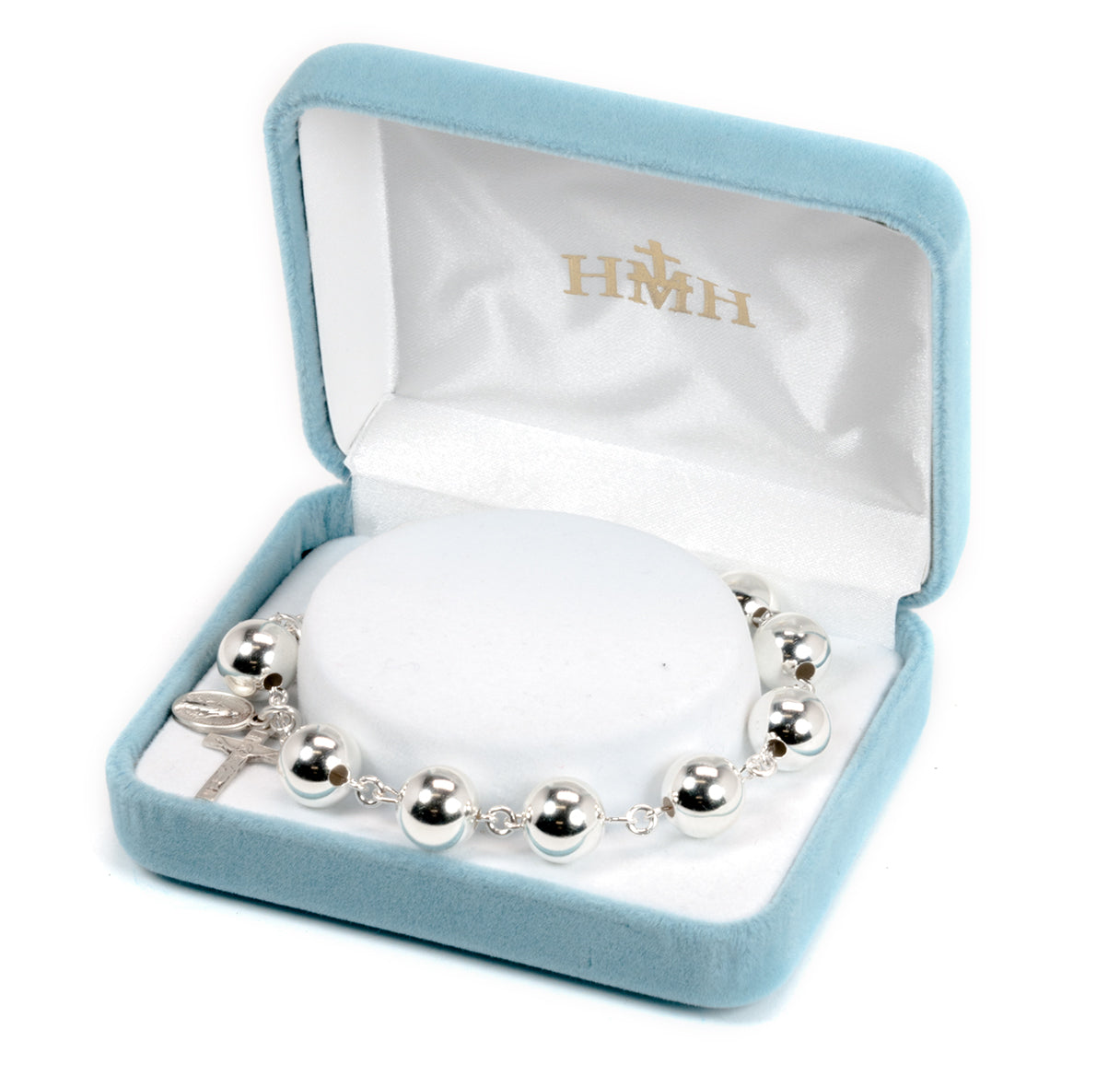 Corrugated Embossed Round Sterling Silver Rosary Bracelet