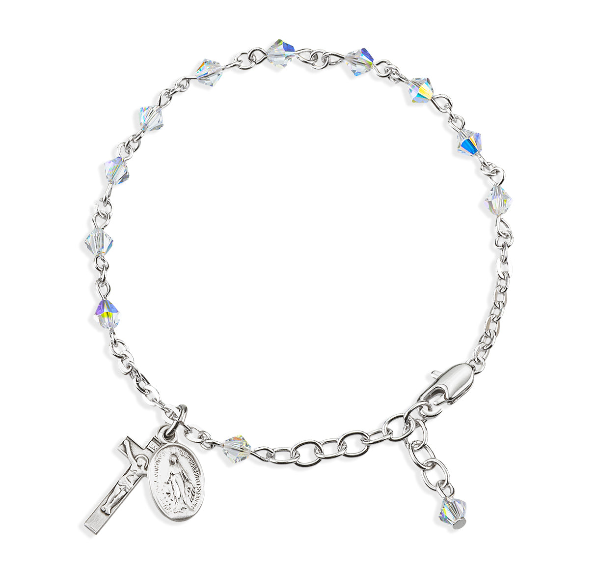 Rosary Bracelet Created with 4mm Aurora Borealis Finest Austrian Crystal Rondelle Beads by HMH | Catholic Rosary