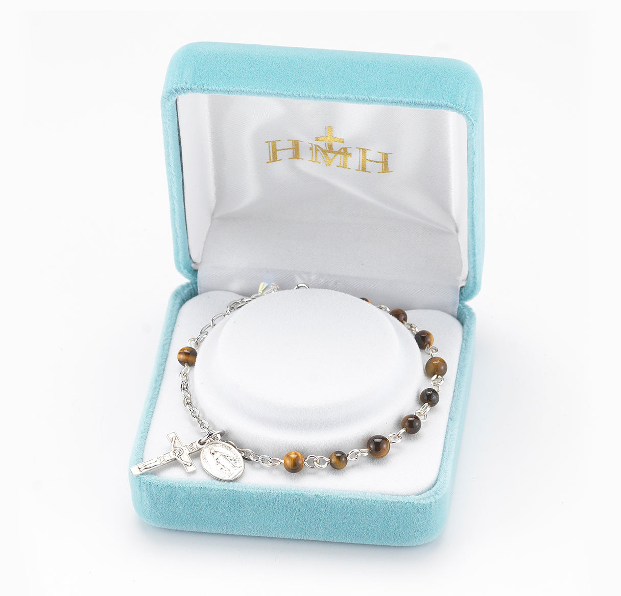 Genuine Tiger Eye Round Rosary Bracelet | Catholic Rosary