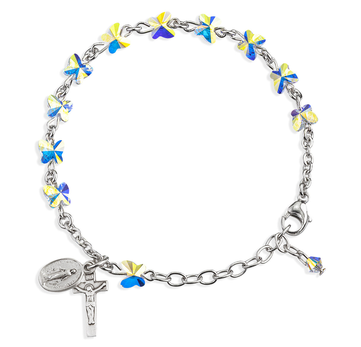 Rosary Bracelet Created with 6mm Aurora Borealis Finest Austrian Crystal Butterfly Beads by HMH | Catholic Rosary