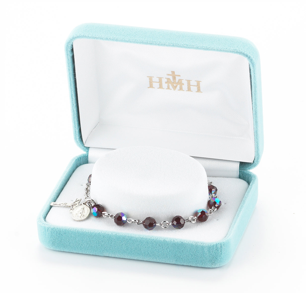Rosary Bracelet Created with 6mm Garnet Finest Austrian Crystal Round Beads by HMH