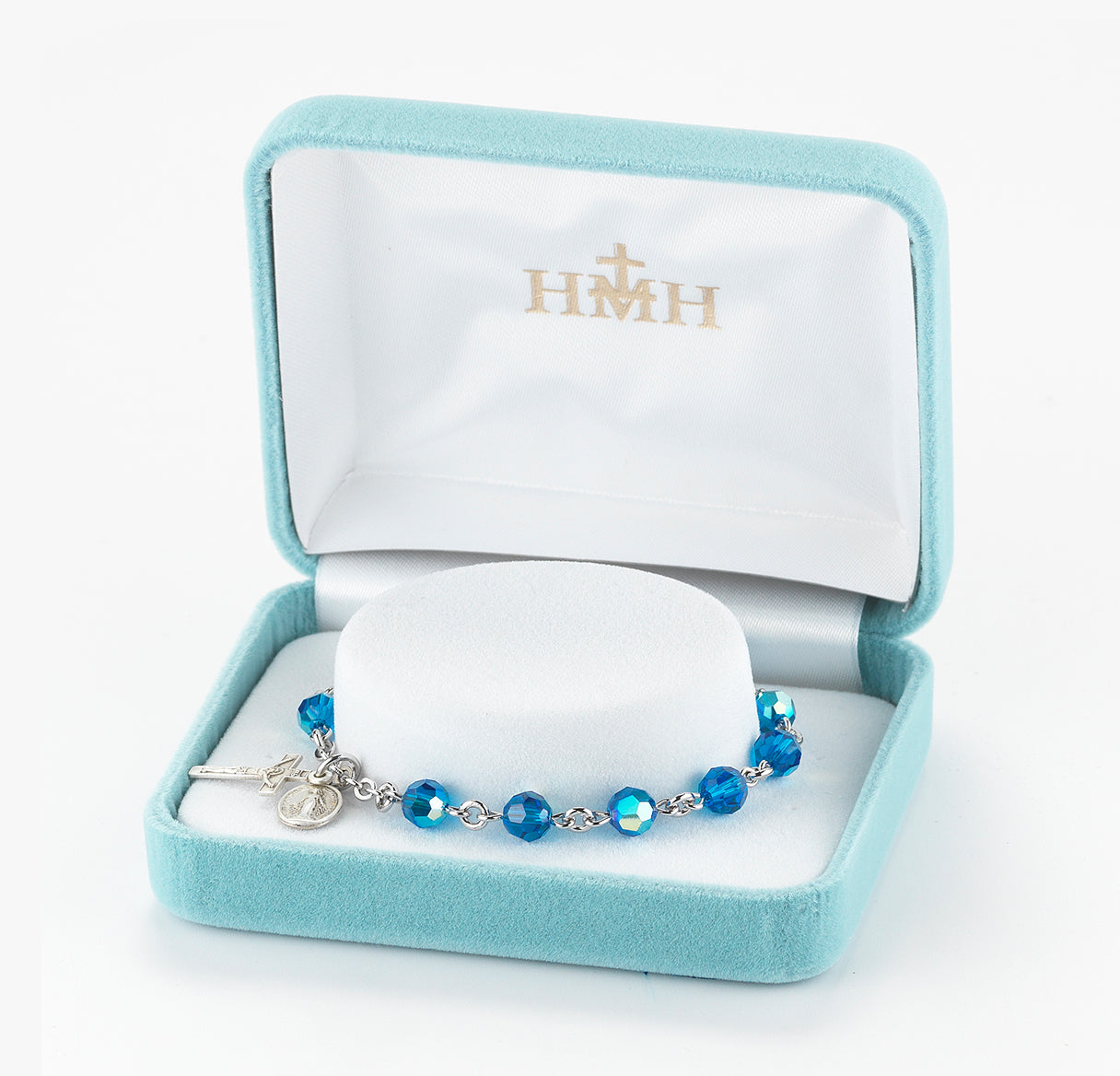 Rosary Bracelet Created with 6mm Sapphire Finest Austrian Crystal Round Beads by HMH