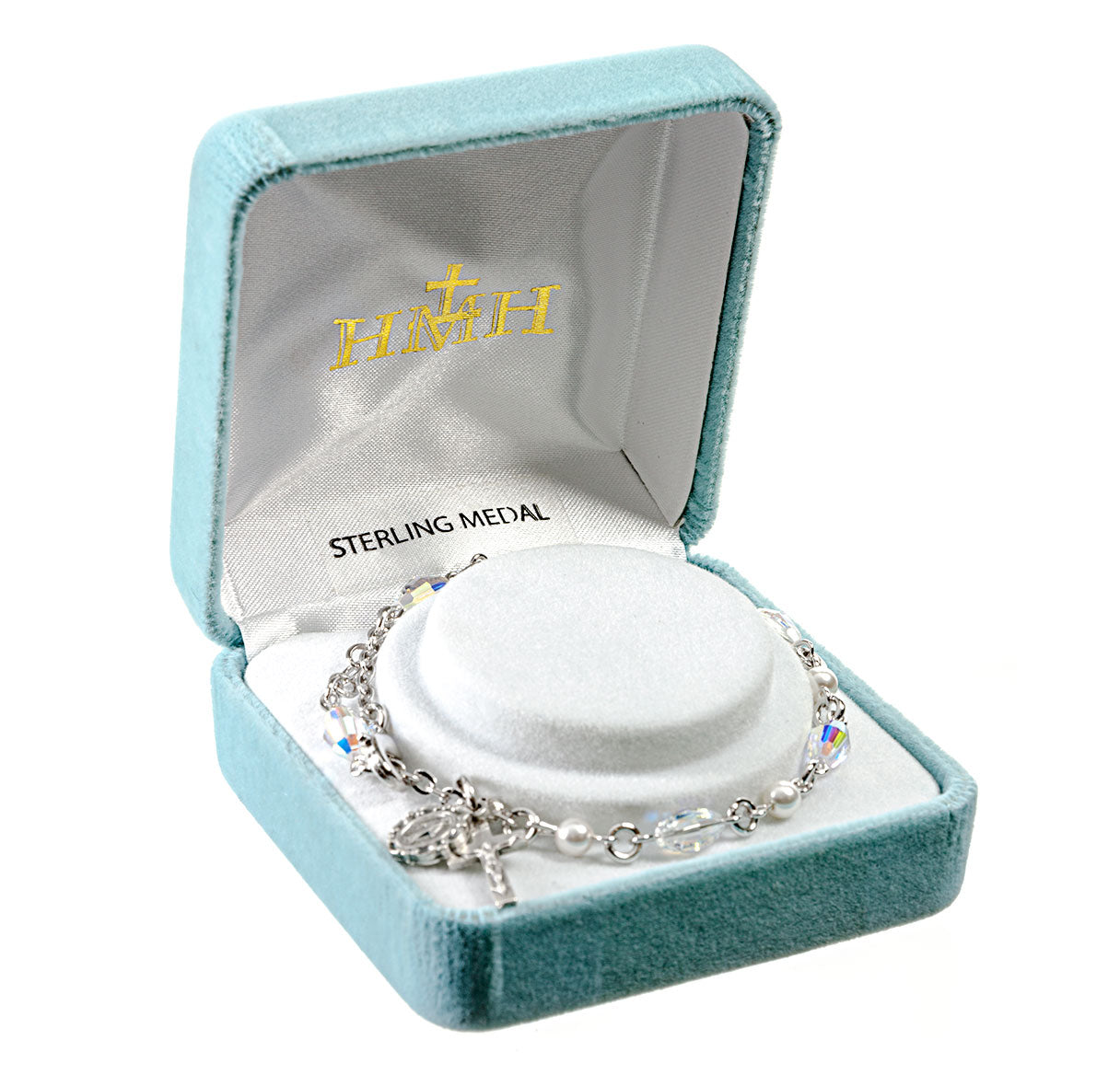 5mm x 7mm Oval Finest Austrian Crystal Aurora Borealis and 4mm White Pearl Beads by HMH