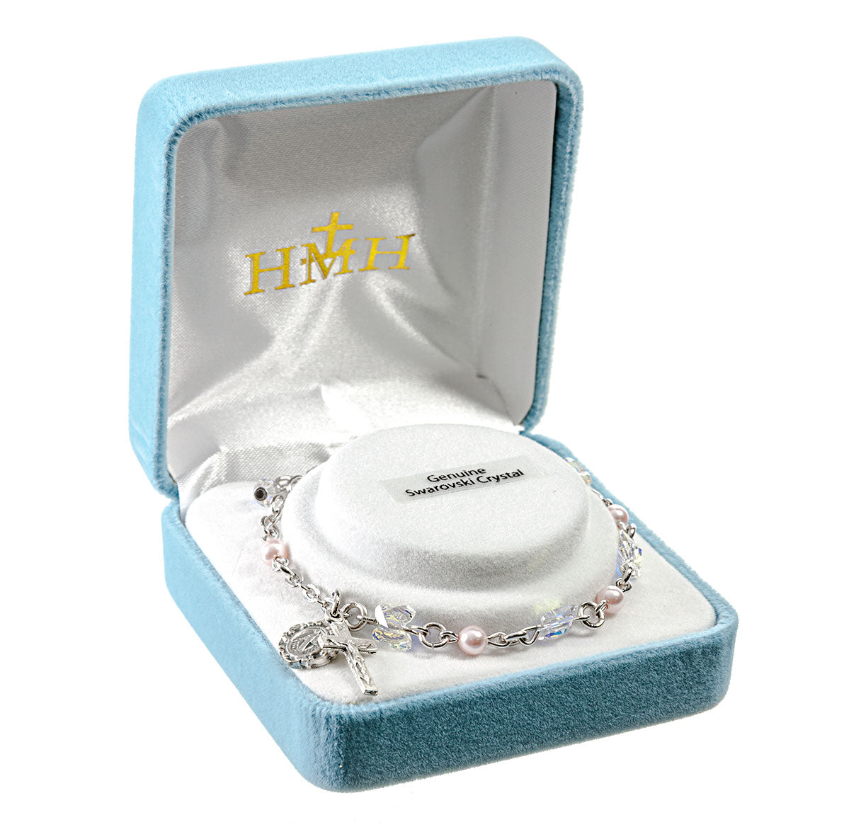 Crystal Rosary Bracelet Created with 6mm Finest Aurora Crystal Butterfly Beads and 4mm Pink Pearl Beads by HMH