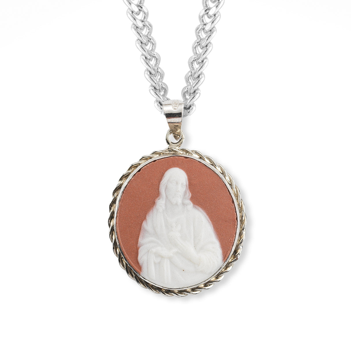 Pink Sterling Silver Sacred Heart Cameo Medal