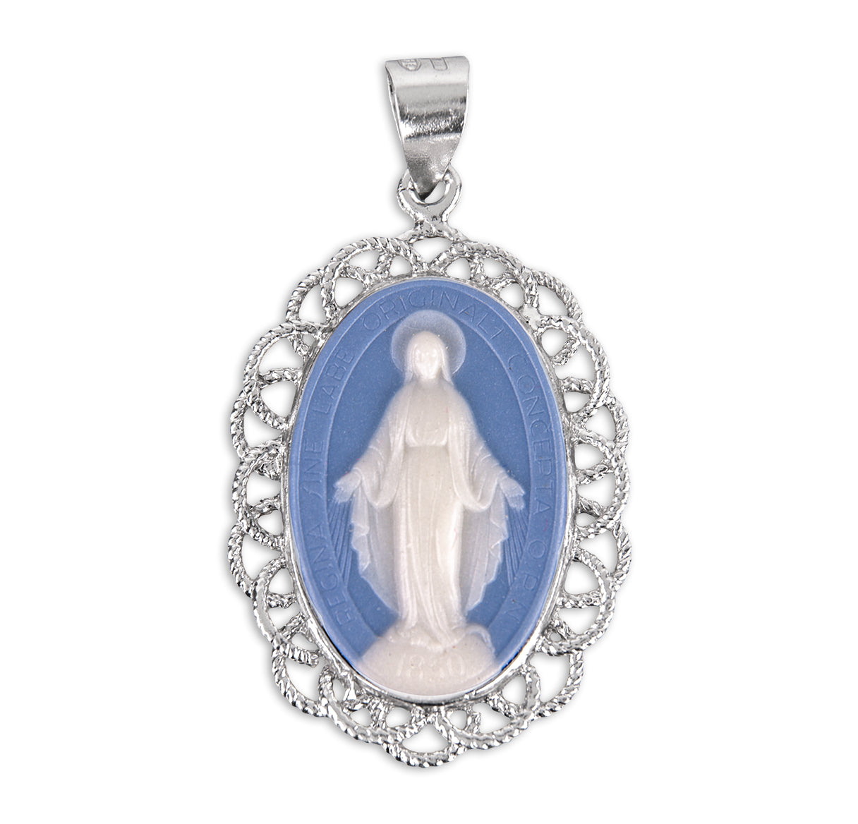Light Blue Sterling Silver Cameo Miraculous Medal