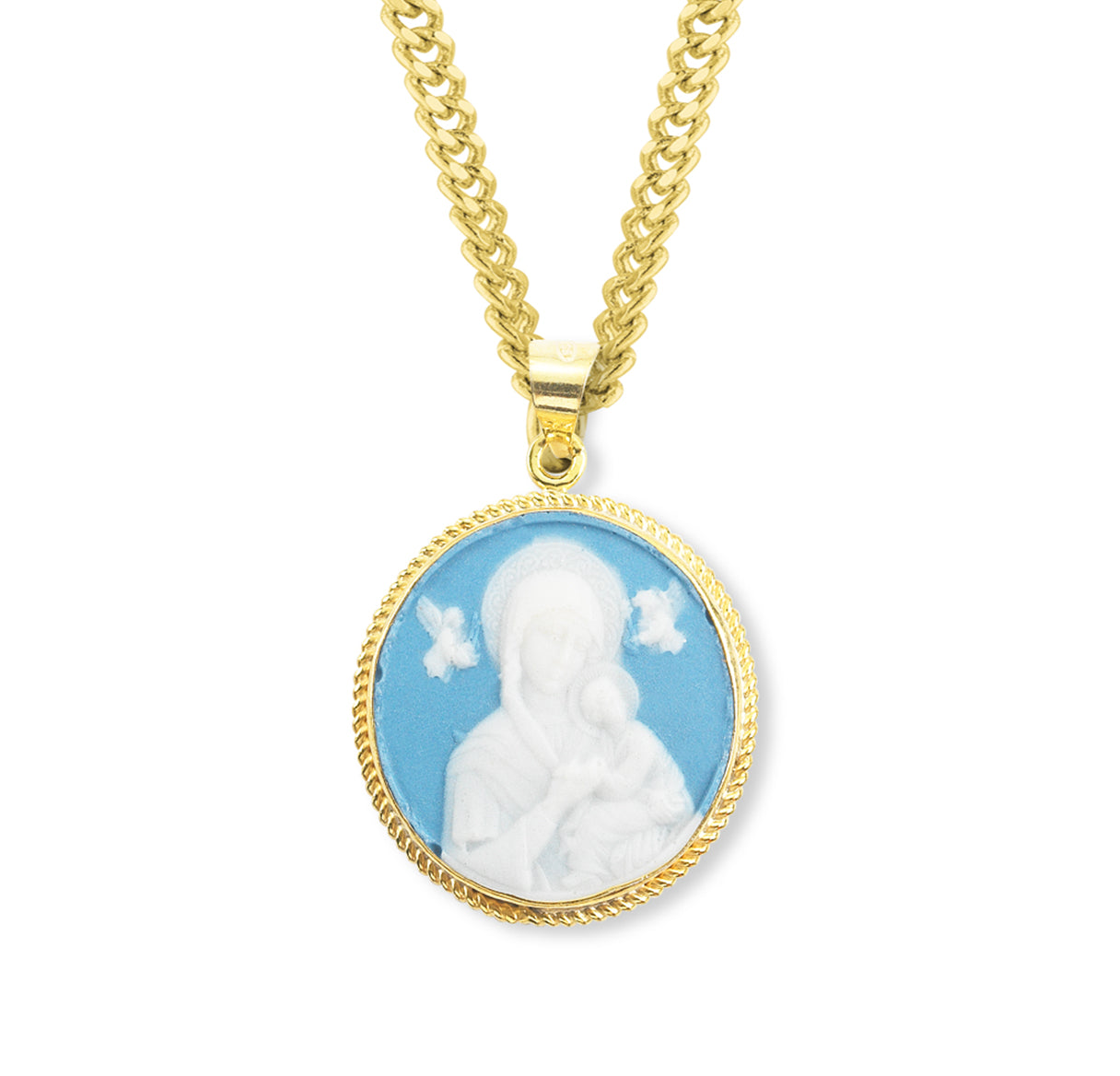Light Blue Gold Over Sterling Silver Our Lady of Perpetual Help Cameo Medal