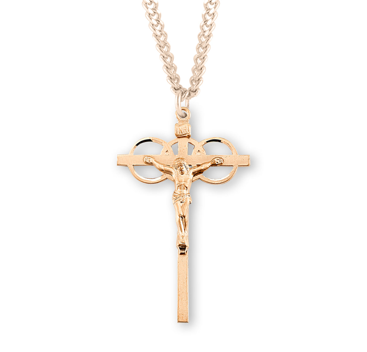 Three Ring Gold Over Sterling Silver Wedding Crucifix | 16kt Gold Plated .925 Silver