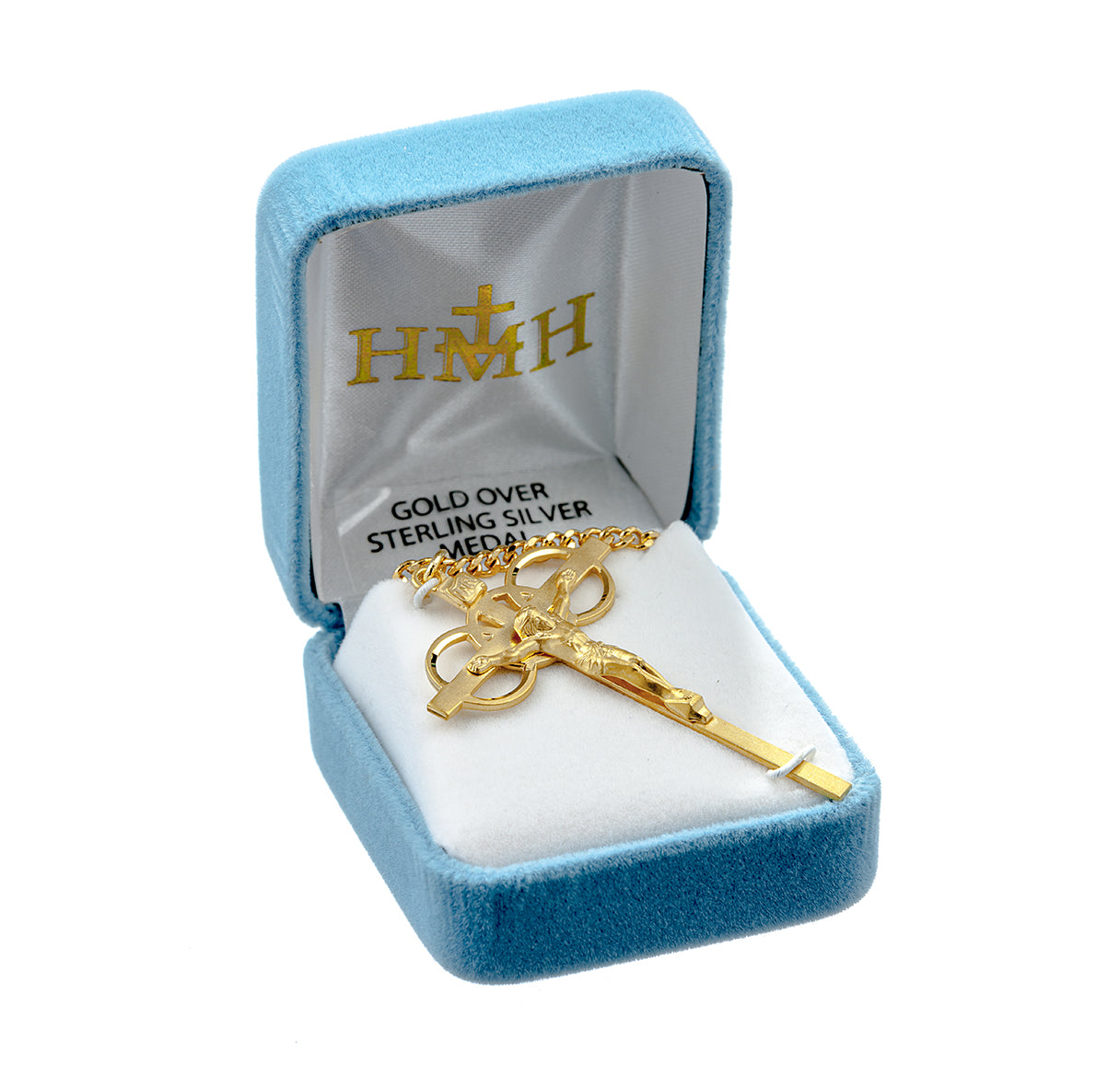 Three Ring Gold Over Sterling Silver Wedding Crucifix | 16kt Gold Plated .925 Silver