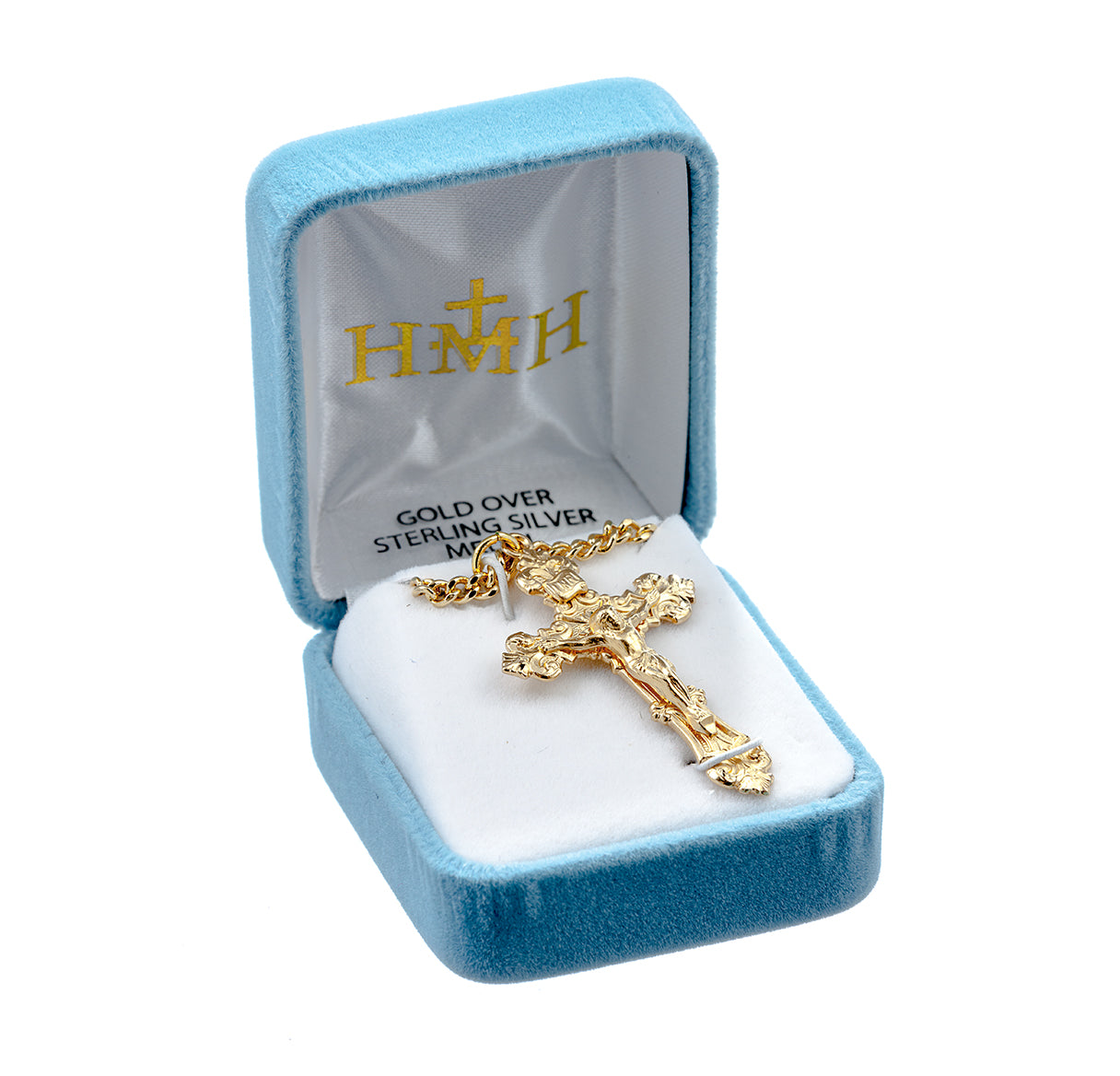 Gold Over Sterling Silver Filigree Scroll Relief Design Crucifix