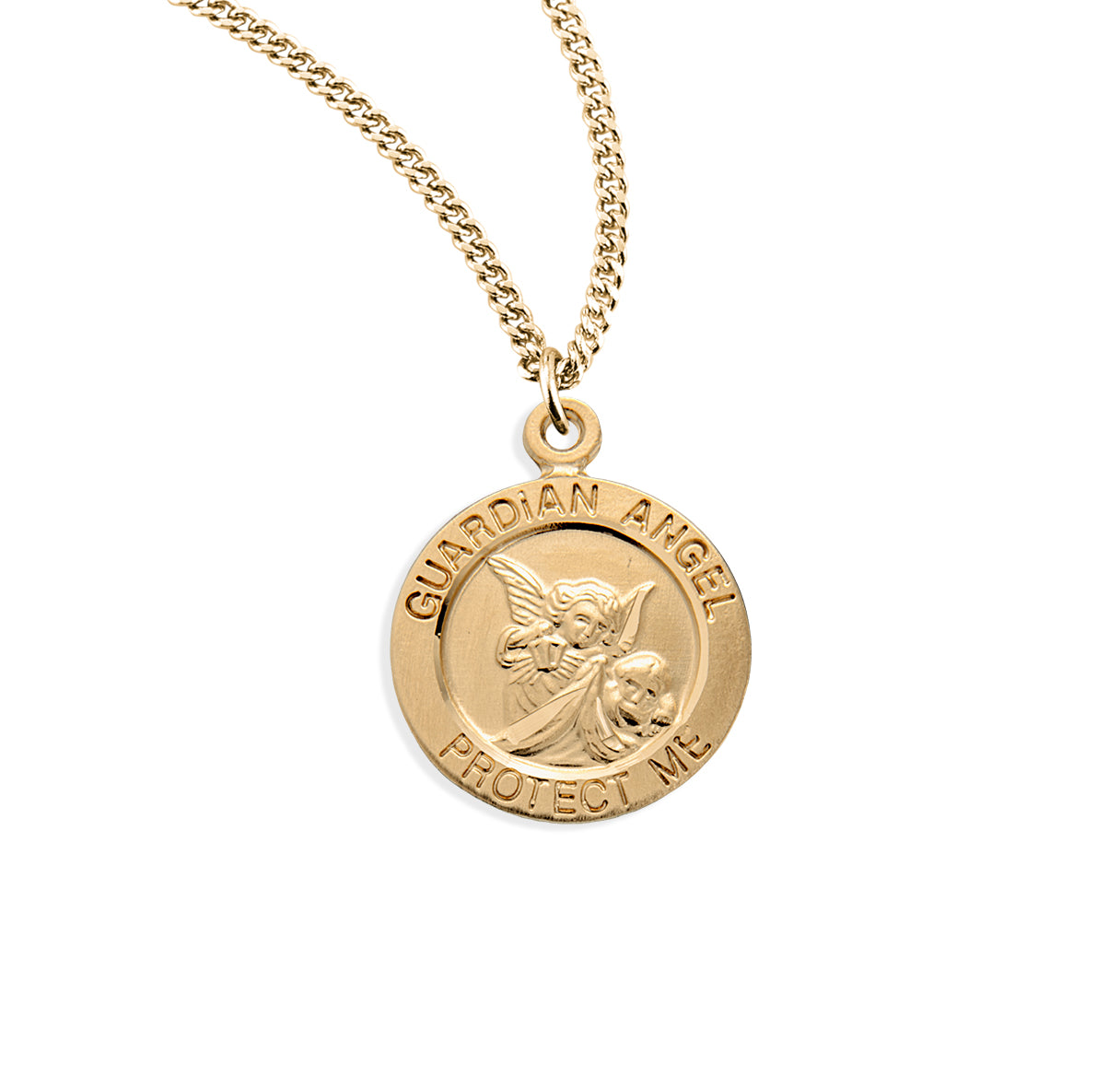Guardian Angel Small Round Gold Over Sterling Silver Pendant | 16kt Gold Plated .925 Silver