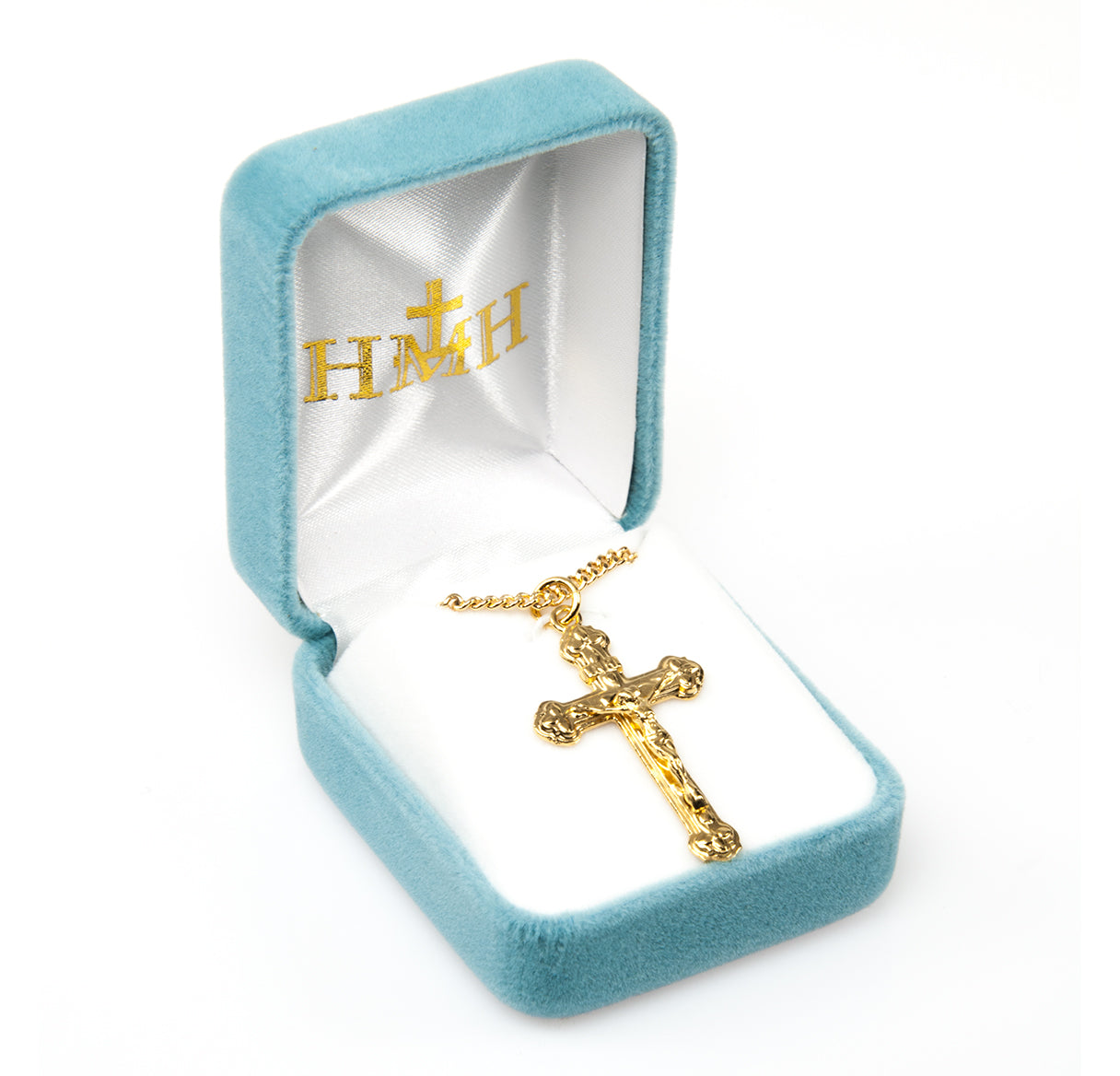 Vine and Leaf Pattern Gold Over Sterling Silver Crucifix