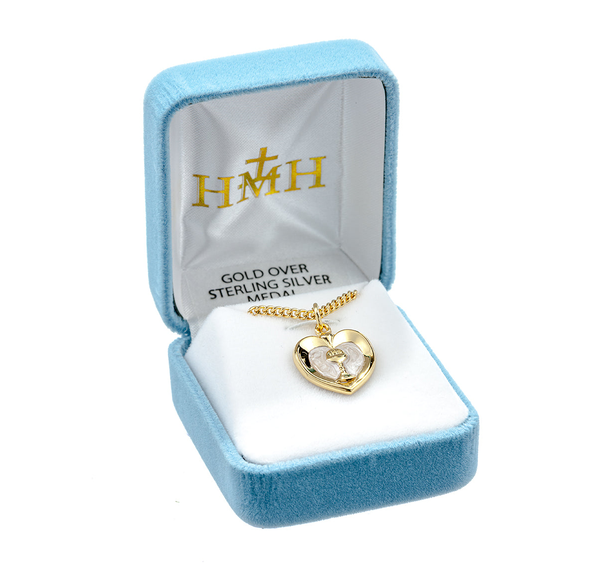 Gold Over Sterling Silver Chalice Heart Pendant with Pearl Epoxy