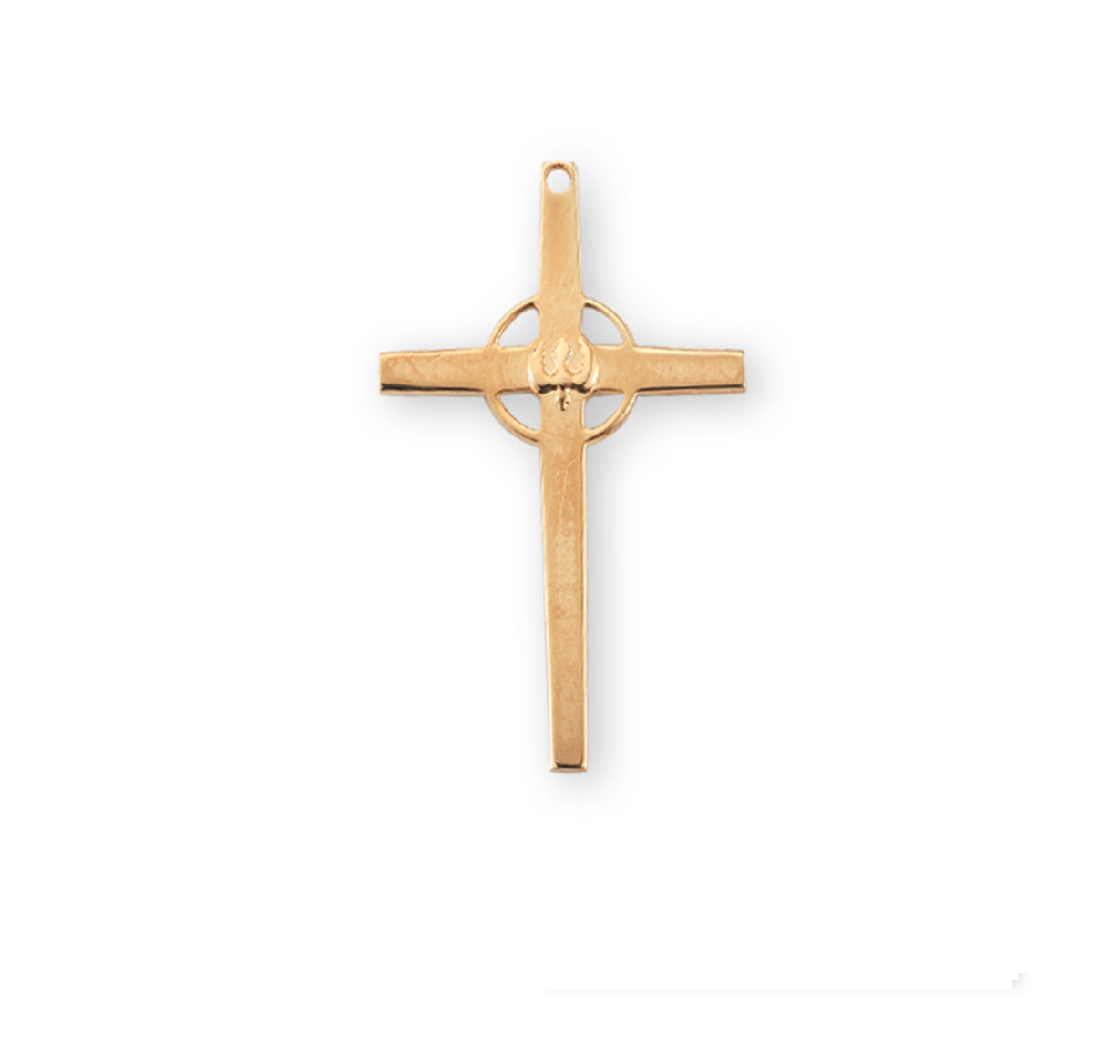Gold Over Sterling Silver High Polished Holy Spirit Cross with a Pierced Halo