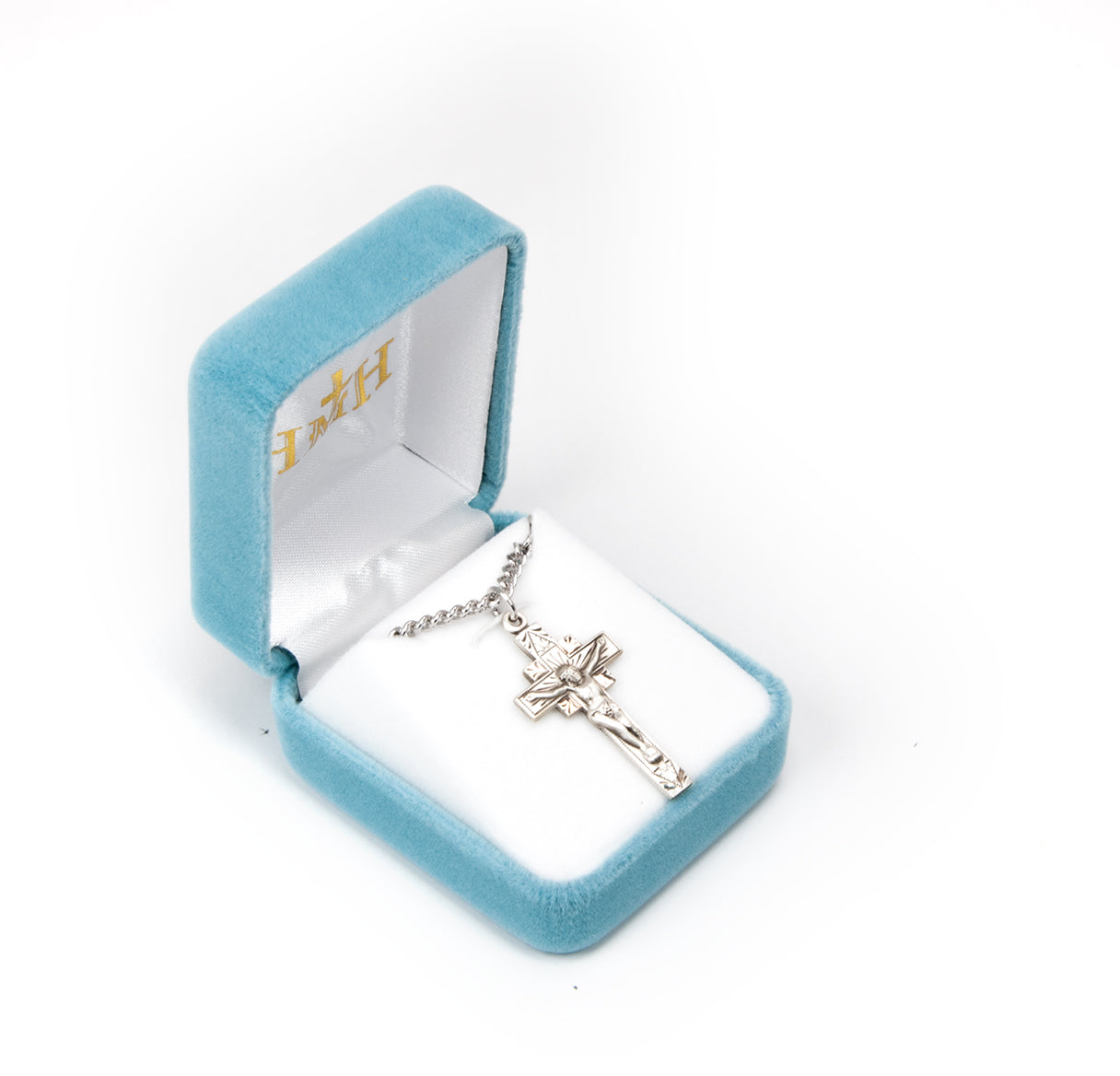 Square Sunburst Sterling Silver Crucifix