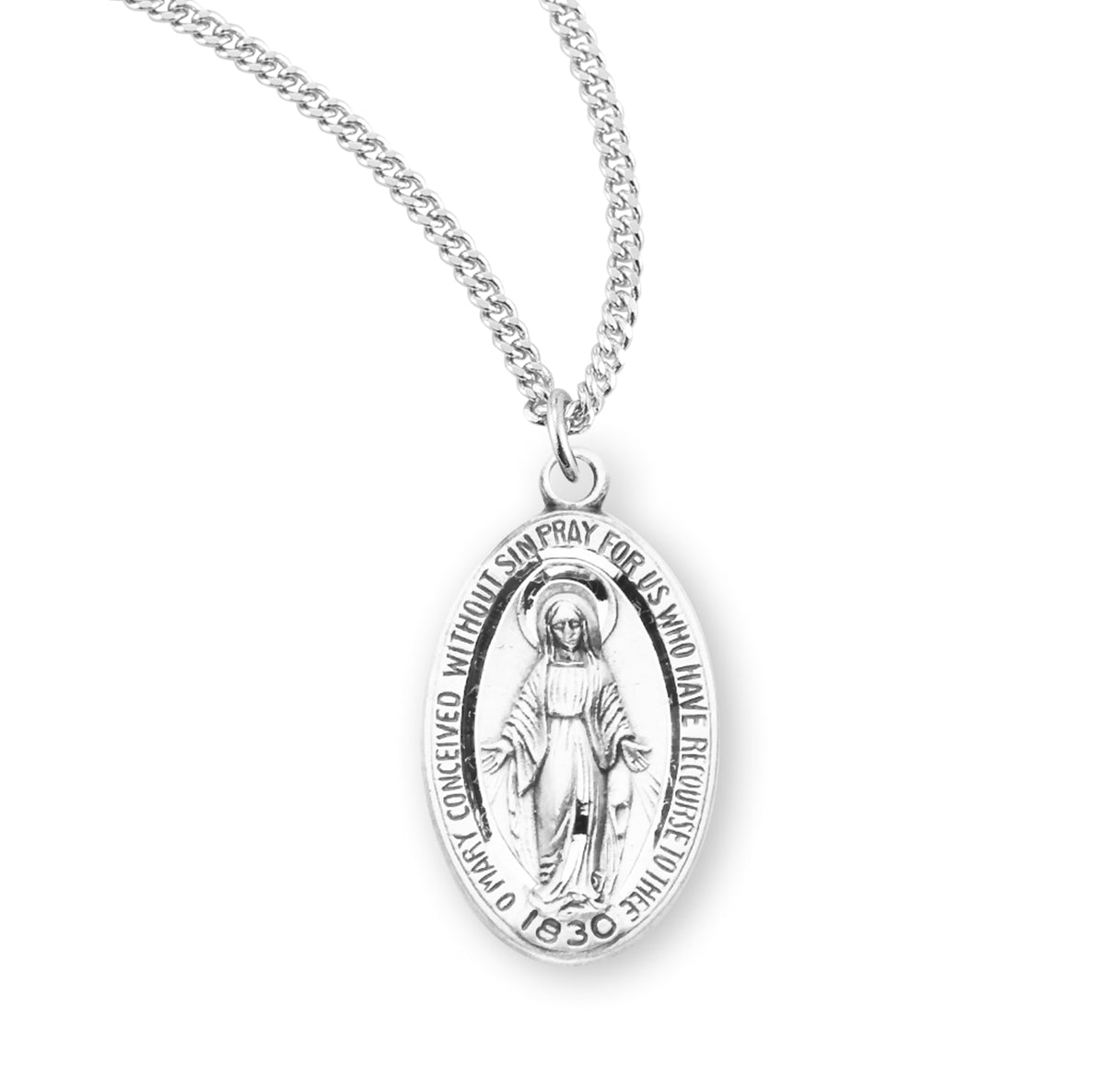 Sterling Silver Sterling Silver Miraculous Medal Pendant with Chain
