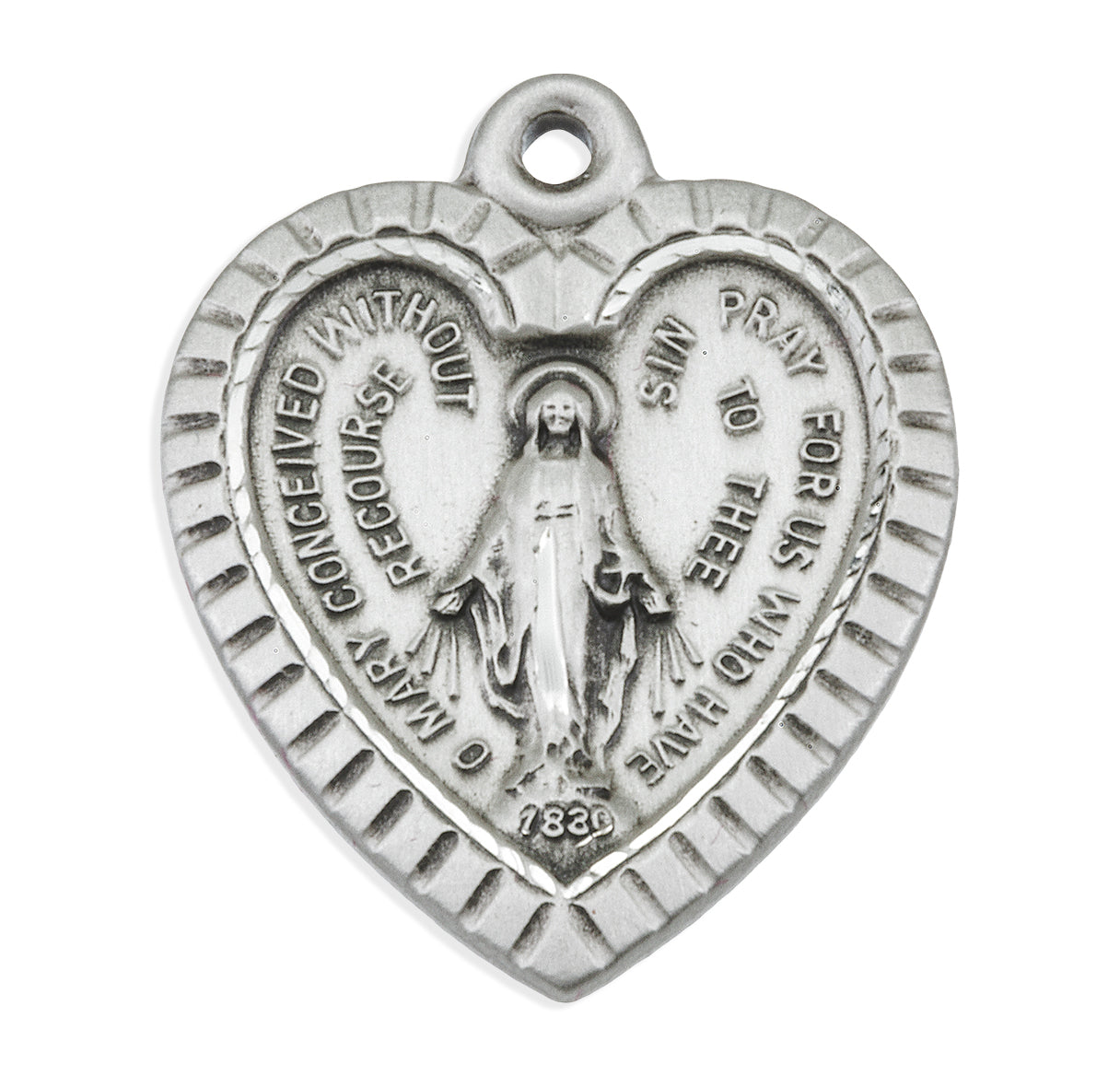 Sterling Silver Heart Shape Miraculous Medal Pendant with Chain