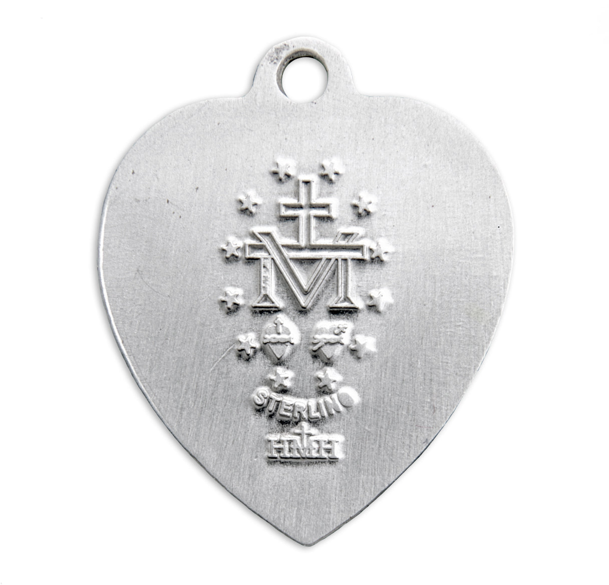 Sterling Silver Enameled Heart Shape Miraculous Medal Pendant with Chain