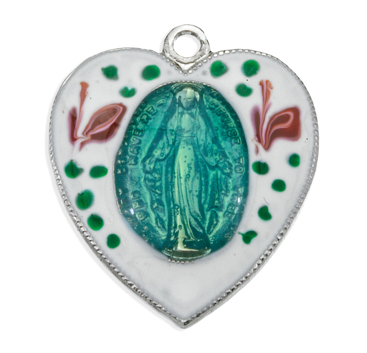 Sterling Silver Enameled Miraculous Medal Pendant with Chain