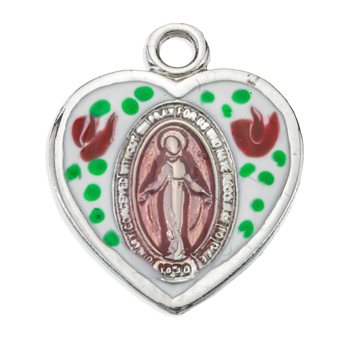 Sterling Silver Heart Shape Miraculous Medal Pendant with Chain