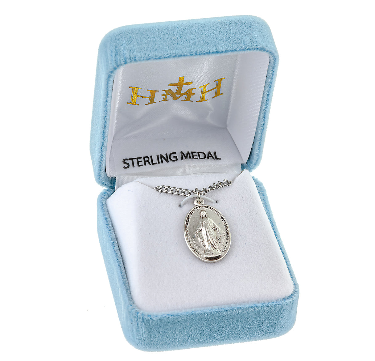 Sterling Silver Oval Miraculous Medal Pendant with Chain