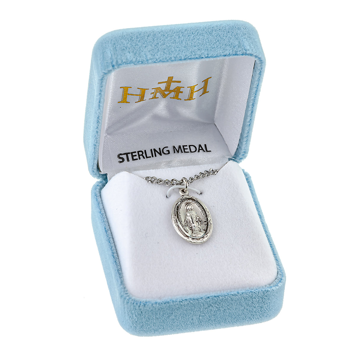Sterling Silver Oval Miraculous Medal Pendant with Chain
