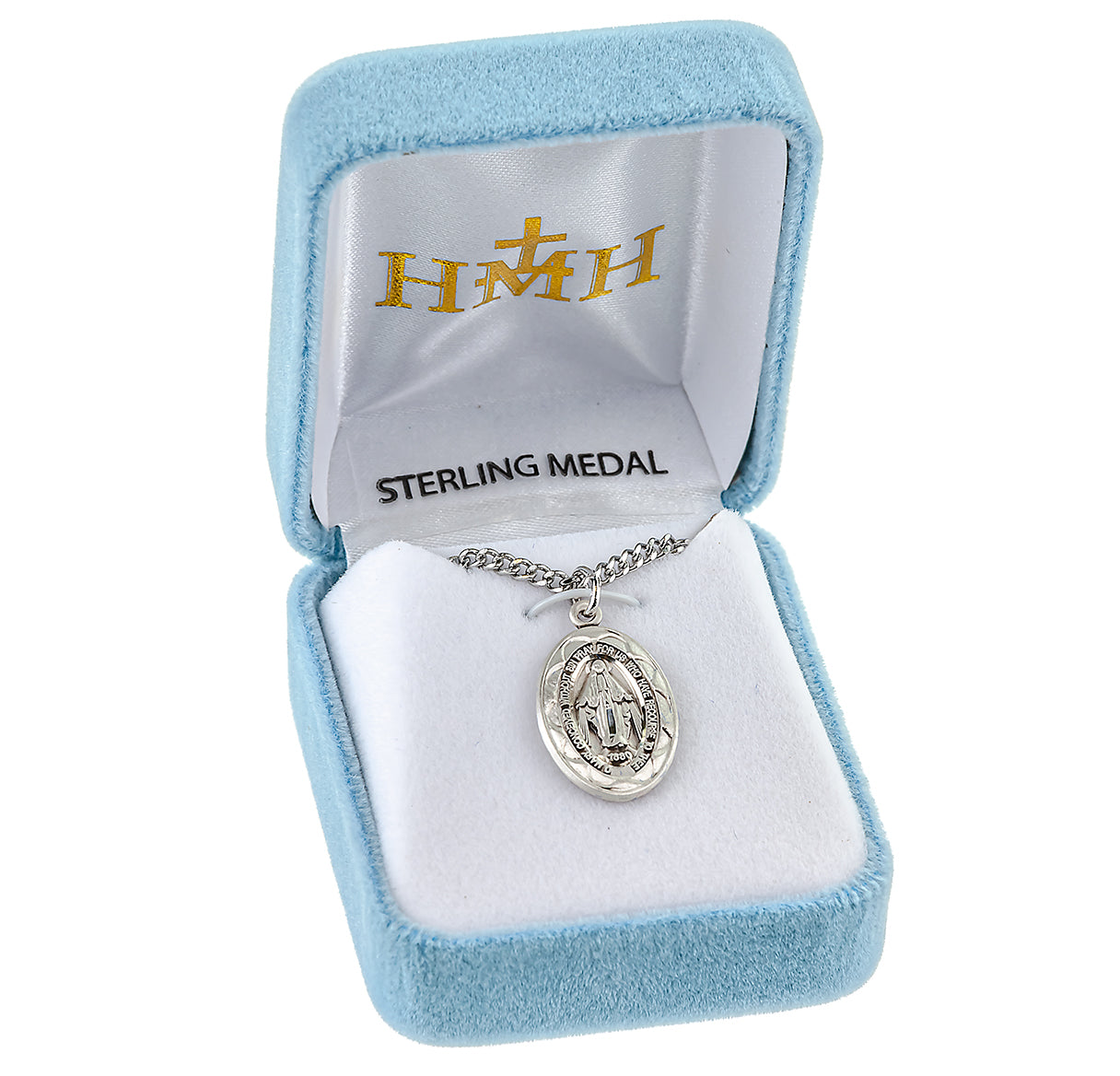 Sterling Silver Oval Miraculous Medal Pendant with Chain