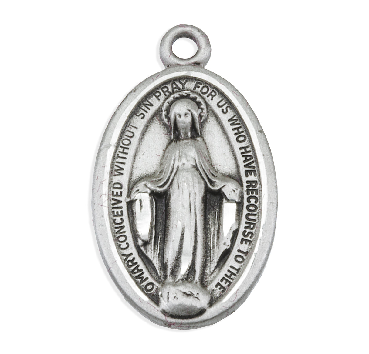 Sterling Silver Oval Miraculous Medal Pendant with Chain