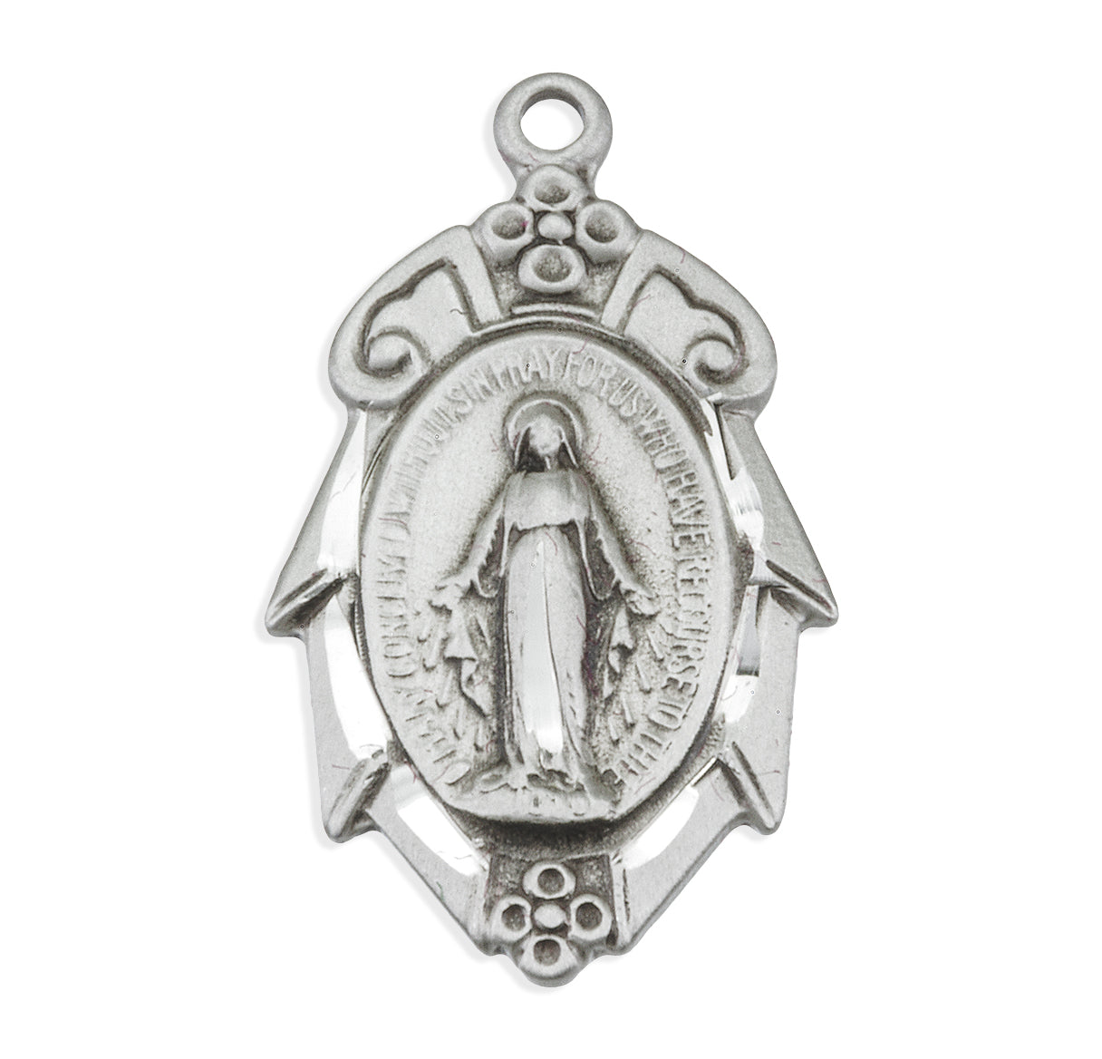 Sterling Silver Miraculous Medal Pendant with Chain