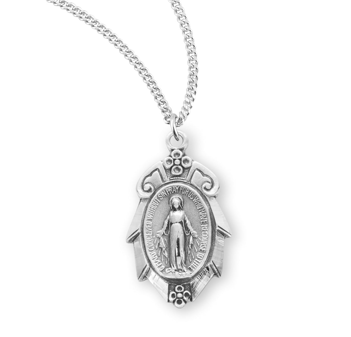 Sterling Silver Miraculous Medal Pendant with Chain