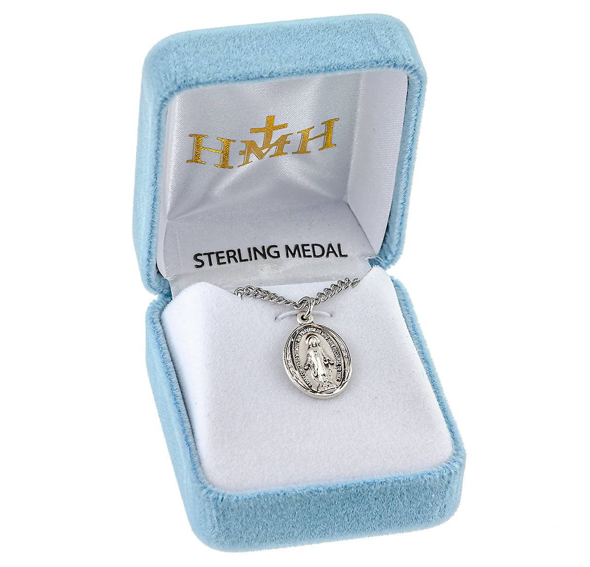 Sterling Silver Oval Miraculous Medal Pendant with Chain