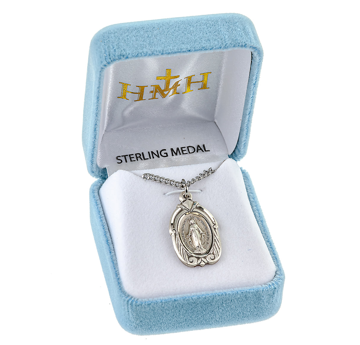 Sterling Silver Miraculous Medal Pendant with Chain