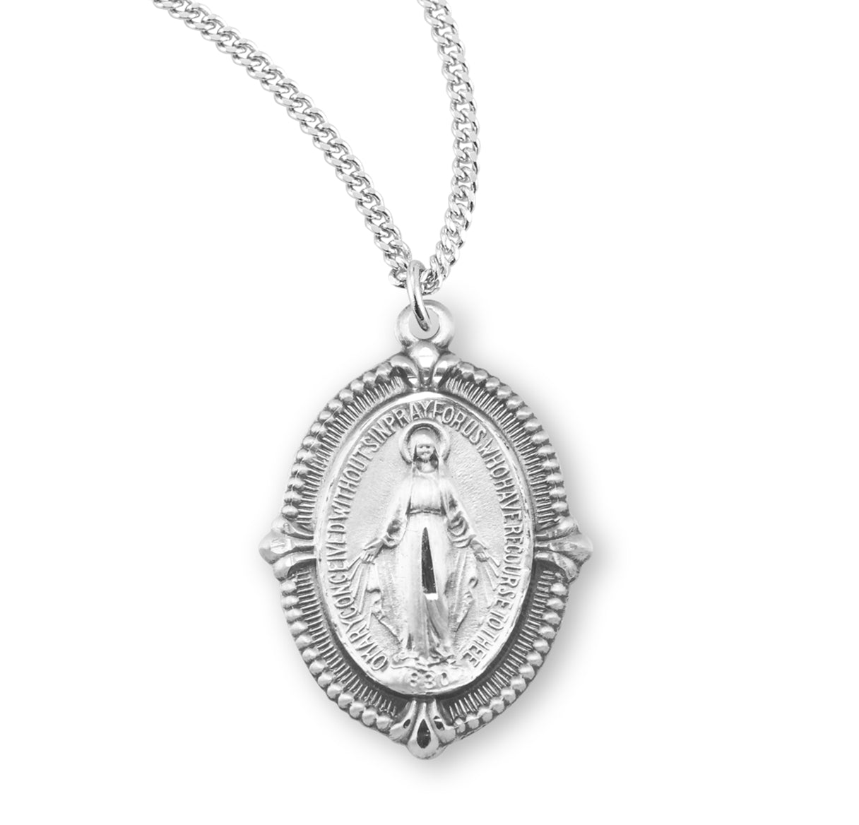 Sterling Silver Miraculous Medal Pendant with Chain
