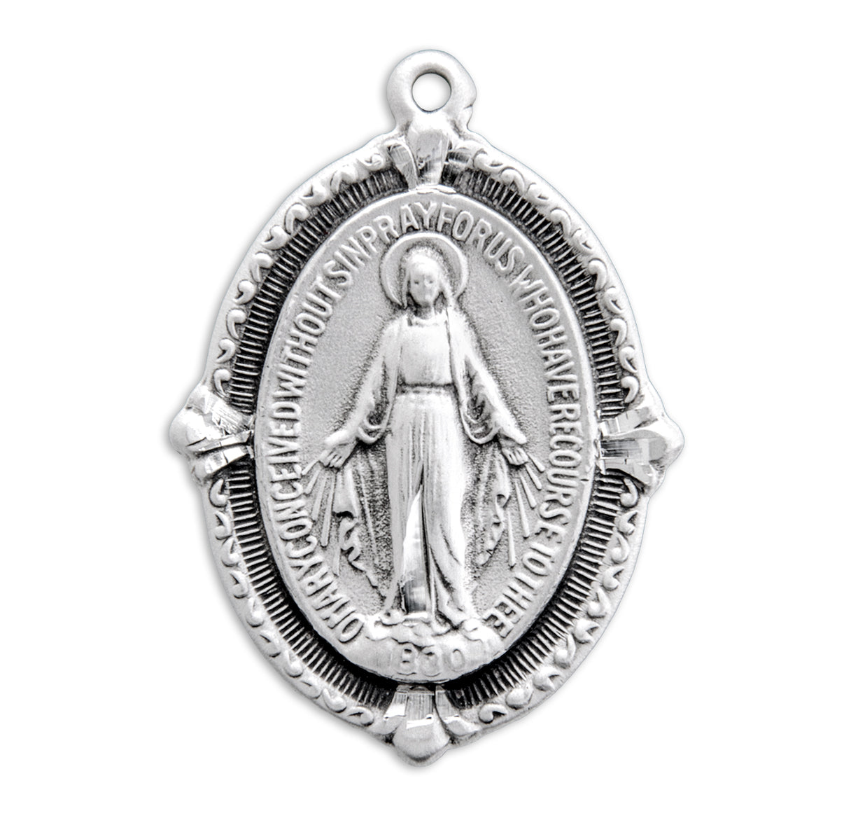 Sterling Silver Oval Miraculous Medal Pendant with Chain