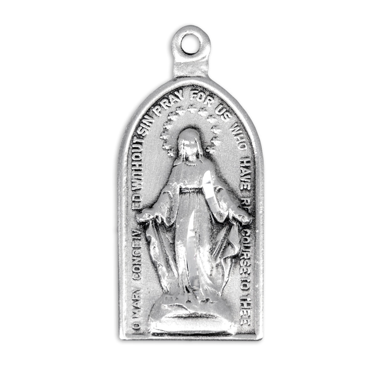 Sterling Silver Arch-Shaped Miraculous Medal Pendant with Chain