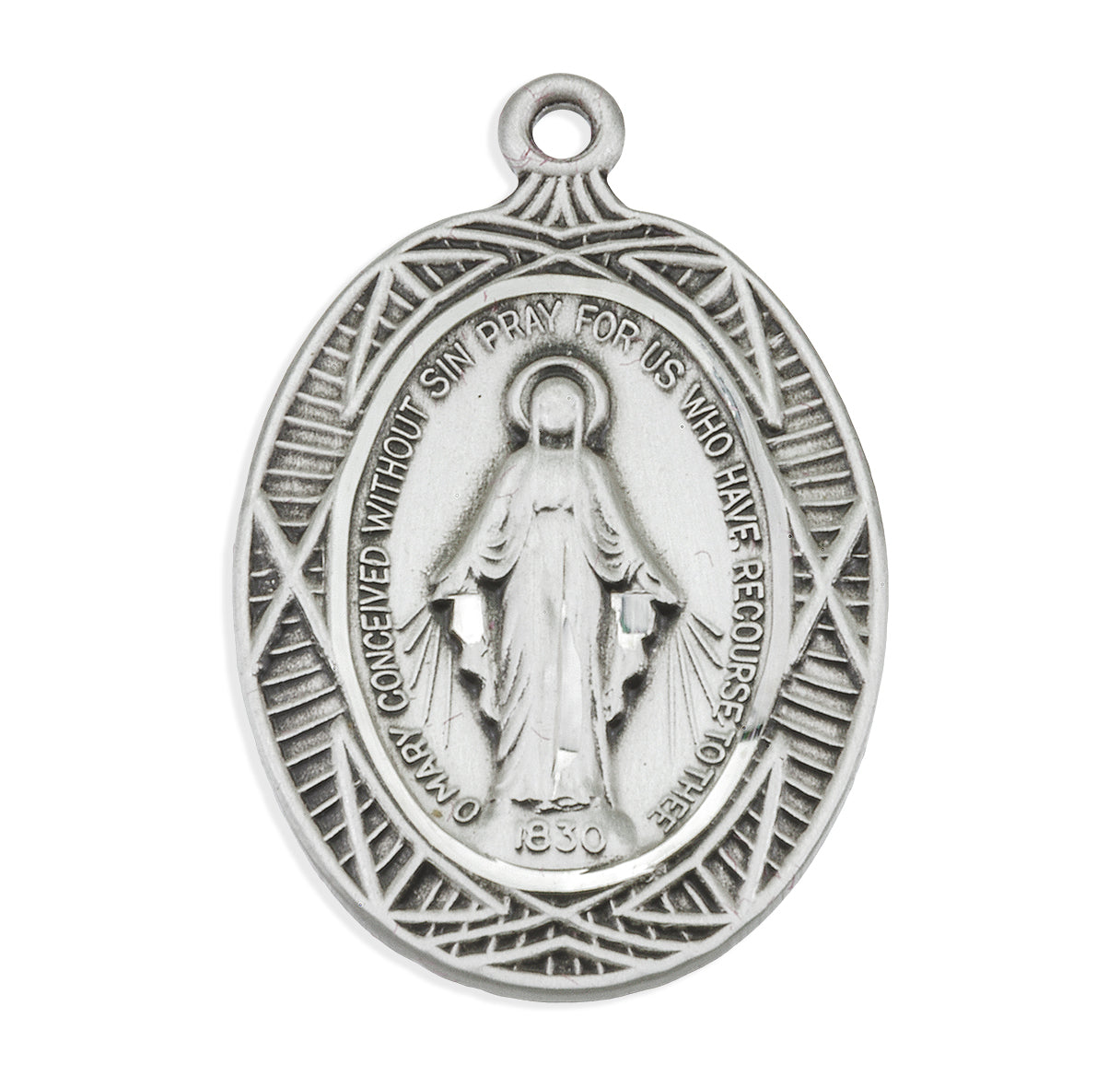 Sterling Silver Oval Miraculous Medal Pendant with Chain
