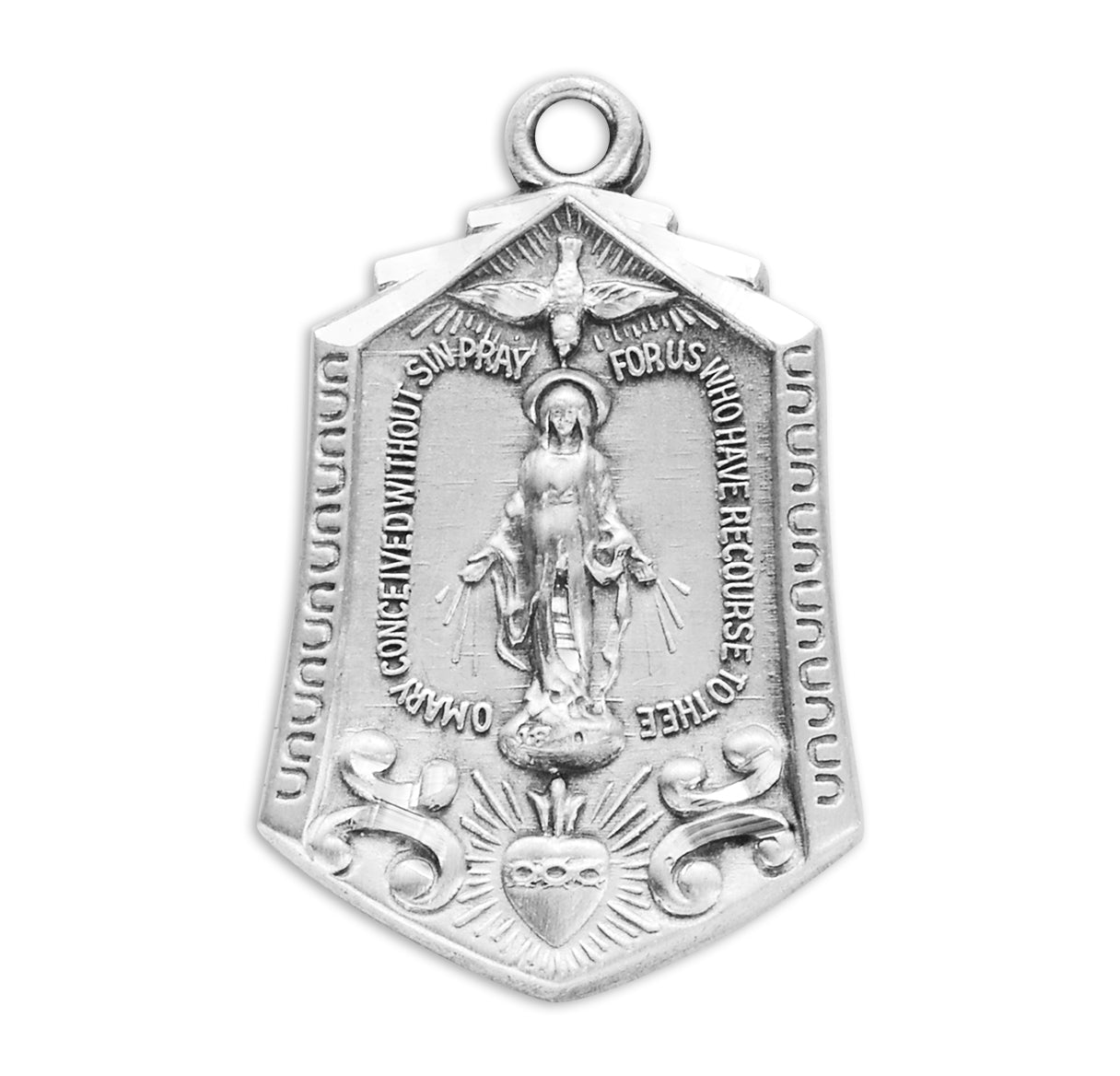 Sterling Silver Miraculous Medal Pendant with Chain