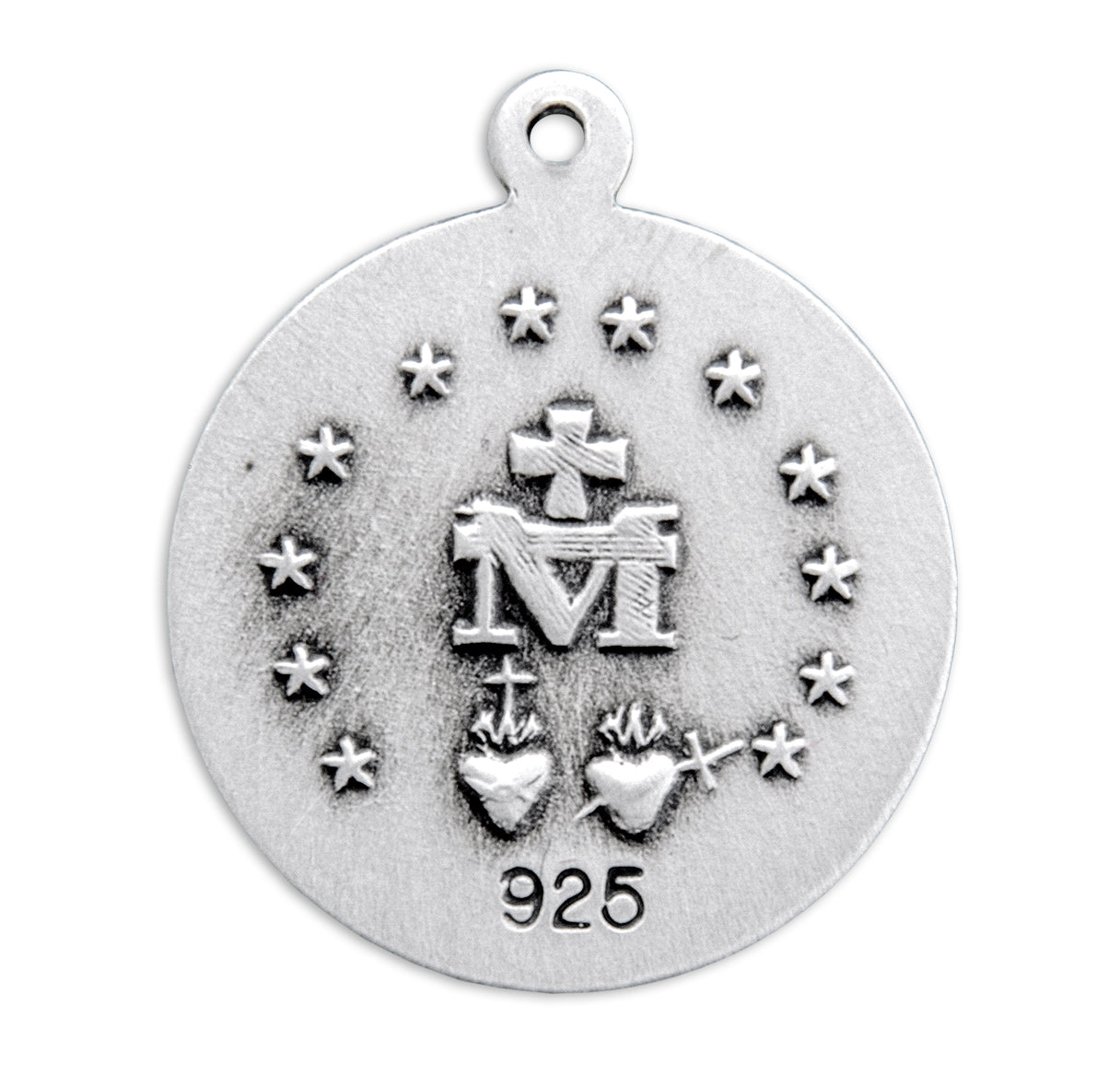 Sterling Silver Round Miraculous Medal Pendant with Chain