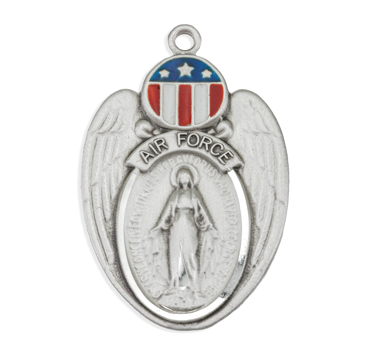 Air Force Sterling Silver Enameled Miraculous Medal Pendant with Chain