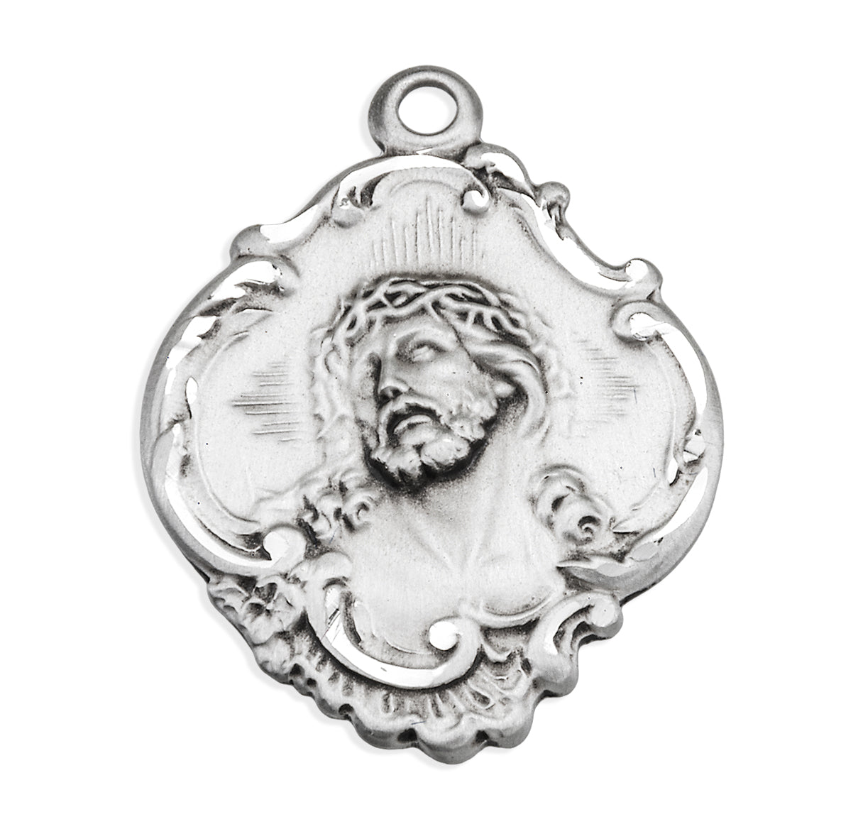 Sterling Silver Fancy Baroque Style "Crown of Thorns" Medal Pendant with Chain