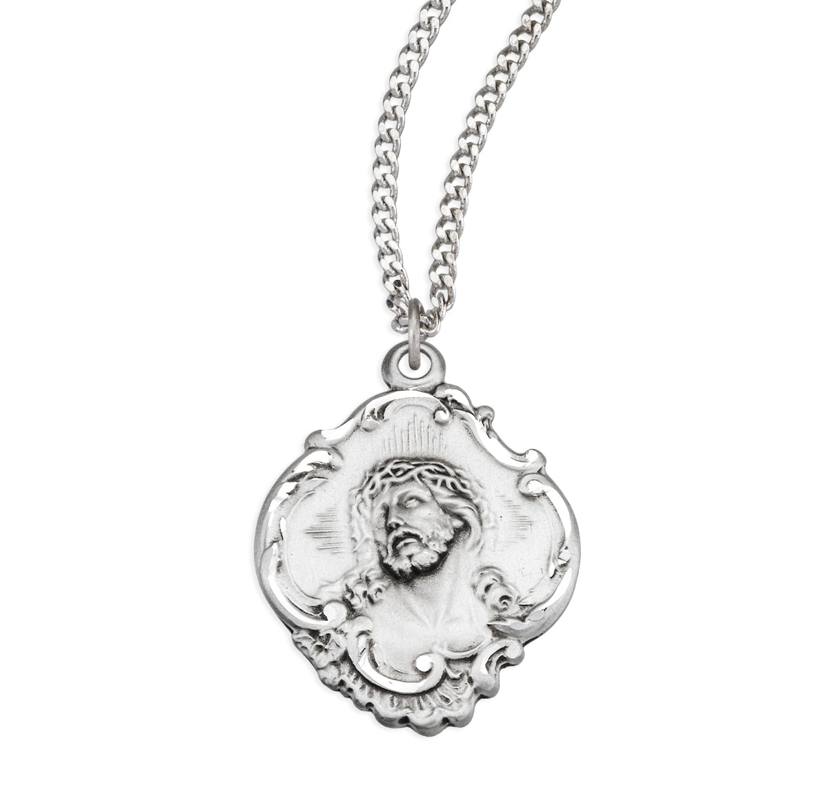 Sterling Silver Fancy Baroque Style "Crown of Thorns" Medal Pendant with Chain