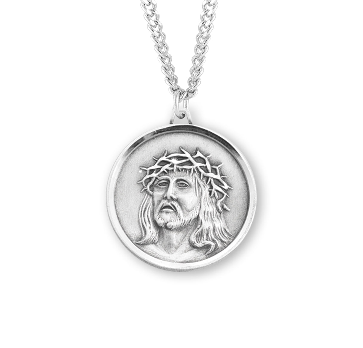 Sterling Silver Christ in Agony Round Medal Pendant with Chain